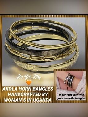 NWT Akola  “UNIQUE” Black 10k Gold Plated 6-Piece Zuri Bangle Bracelet